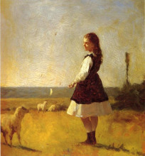 Репродукция картины "feeding the lamb" художника "джонсон истмен"