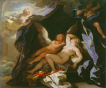 Копия картины "cupid visiting the sleeping psyche" художника "джордано лука"