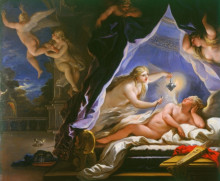 Картина "psyche discovering the sleeping cupid" художника "джордано лука"