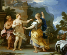 Репродукция картины "venus punishing psyche with a task" художника "джордано лука"