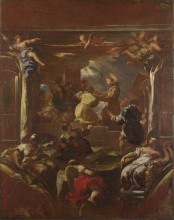 Репродукция картины "saint anthony of padua miraculously restores the foot of a self-mutilated man" художника "джордано лука"