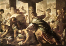 Репродукция картины "christ cleansing the temple" художника "джордано лука"