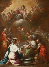 Копия картины "the birth of the virgin with the virgin and child in glory" художника "джордано лука"