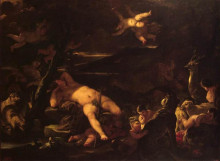 Копия картины "young bacchus sleeping" художника "джордано лука"
