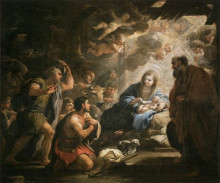 Репродукция картины "adoration of the shepherds" художника "джордано лука"