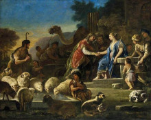 Репродукция картины "jacob and rachel at the well" художника "джордано лука"