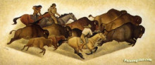 Репродукция картины "running buffalo with hunters. sketch for a mural" художника "диксон мейнард"