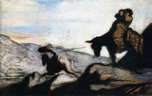 Репродукция картины "дон кихот и санчо панса в горах" художника "домье оноре"
