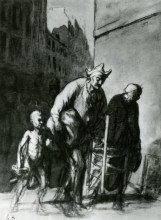 Репродукция картины "изгнание бродячих акробатов" художника "домье оноре"