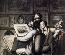 Картина "три любителя перед ночным обзором раффе" художника "домье оноре"