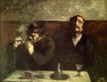Репродукция картины "двое за столом, или курильщики" художника "домье оноре"
