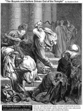 Репродукция картины "торговцы изгнаны из храма" художника "доре гюстав"