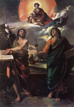Репродукция картины "the virgin appearing to saints john the baptist and john the evangelist" художника "досси доссо"