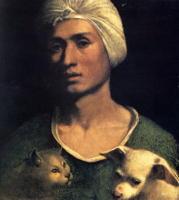 Репродукция картины "portrait of a young man with a dog and a cat" художника "досси доссо"