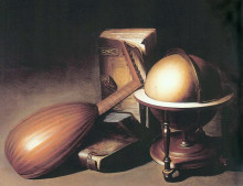 Репродукция картины "still life with globe, lute, and books" художника "доу герард"