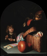 Картина "still life with a boy blowing soap bubbles" художника "доу герард"
