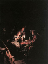 Репродукция картины "cardplayers at candlelight" художника "доу герард"