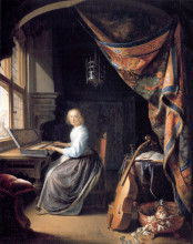 Репродукция картины "a lady playing the clavichord" художника "доу герард"