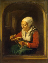 Репродукция картины "старушка, разматывающая нитки" художника "доу герард"