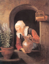 Картина "old woman watering flowers" художника "доу герард"