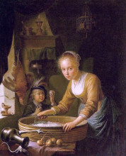 Копия картины "girl chopping onions" художника "доу герард"