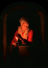 Репродукция картины "old woman with a candle" художника "доу герард"