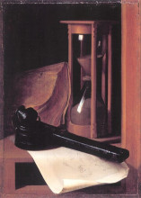 Репродукция картины "still life with hourglass, pencase and print" художника "доу герард"