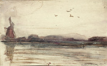 Репродукция картины "river landscape with mill" художника "дусбург тео ван"