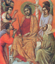 Репродукция картины "mockery of christ (fragment)" художника "дуччо"