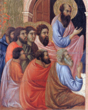 Репродукция картины "the apostles of maria (fragment)" художника "дуччо"