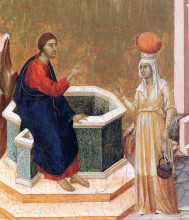 Репродукция картины "christ and the samaritan woman (fragment)" художника "дуччо"