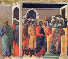 Репродукция картины "christ before caiaphas" художника "дуччо"