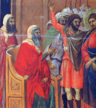 Репродукция картины "christ in front of anna (fragment)" художника "дуччо"