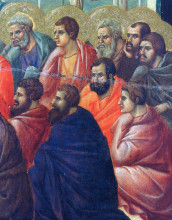 Репродукция картины "christ preaches the apostles (fragment)" художника "дуччо"