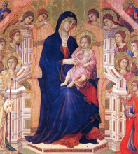 Репродукция картины "madonna and child on a throne" художника "дуччо"
