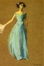 Репродукция картины "lady in blue, portrait of annie lazarus" художника "дьюинг томас уилмер"