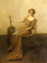 Репродукция картины "young woman with violincello" художника "дьюинг томас уилмер"
