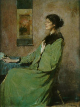 Картина "portrait of a lady holding a rose" художника "дьюинг томас уилмер"