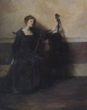 Репродукция картины "lady with a cello" художника "дьюинг томас уилмер"