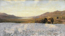 Репродукция картины "landscape with cattle, evening" художника "дэвис генри уильям бэнкс"