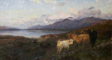 Репродукция картины "cattle in a highland loch" художника "дэвис генри уильям бэнкс"