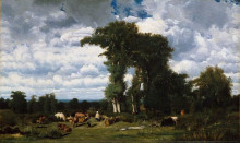 Картина "landscape with cattle at limousin" художника "дюпре жюль"