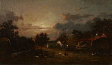 Картина "village scene, sunset" художника "дюпре жюль"