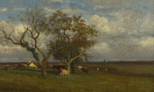 Репродукция картины "landscape with cows" художника "дюпре жюль"