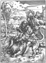 Репродукция картины "самсон убивает льва" художника "дюрер альбрехт"