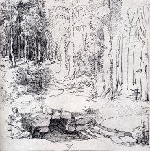 Копия картины "лесная поляна с колодцем, у которого сидят два мужчины " художника "дюрер альбрехт"
