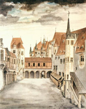 Репродукция картины "двор бывшего замка в инсбруке с облаками" художника "дюрер альбрехт"