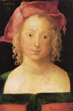 Репродукция картины "лицо девушки в красном берете" художника "дюрер альбрехт"