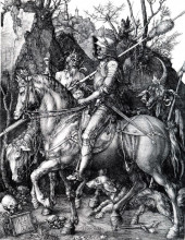 Репродукция картины "рыцарь, смерть и дьявол" художника "дюрер альбрехт"