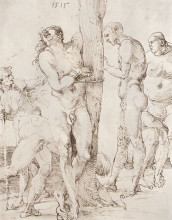 Репродукция картины "этюдный лист с шестью обнаженными" художника "дюрер альбрехт"